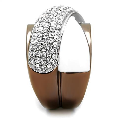 TK2765 - Two Tone IP Light Brown (IP Light coffee) Stainless Steel Ring with Top Grade Crystal  in Clear-3