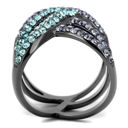 TK2766 - IP Light Black  (IP Gun) Stainless Steel Ring with Top Grade Crystal  in Multi Color-2