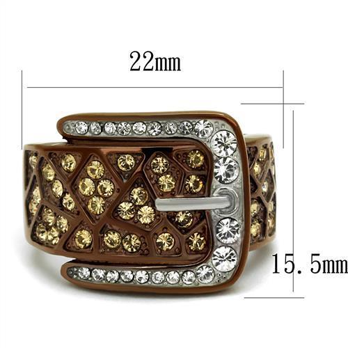 TK2770 - Two Tone IP Light Brown (IP Light coffee) Stainless Steel Ring with Top Grade Crystal  in Citrine Yellow-1