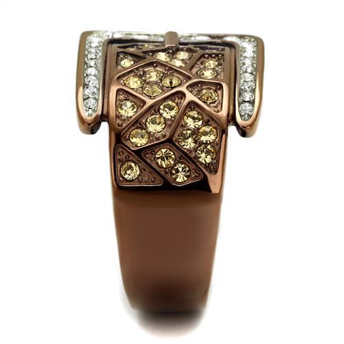 TK2770 - Two Tone IP Light Brown (IP Light coffee) Stainless Steel Ring with Top Grade Crystal  in Citrine Yellow-3