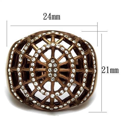 TK2772 - IP Coffee light Stainless Steel Ring with Top Grade Crystal  in Clear-1