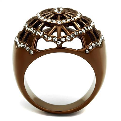 TK2772 - IP Coffee light Stainless Steel Ring with Top Grade Crystal  in Clear-2