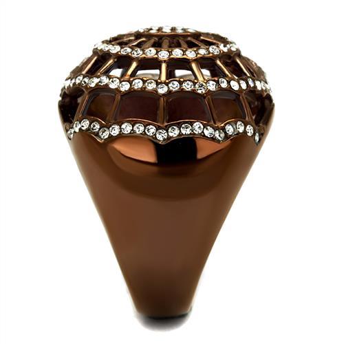 TK2772 - IP Coffee light Stainless Steel Ring with Top Grade Crystal  in Clear-3
