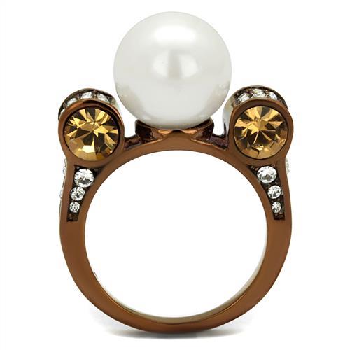 TK2774 - IP Coffee light Stainless Steel Ring with Synthetic Pearl in White-2