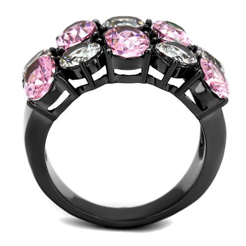 TK2776 - IP Light Black  (IP Gun) Stainless Steel Ring with AAA Grade CZ  in Rose-2