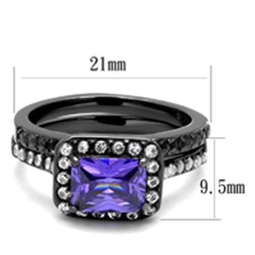 TK2778 - IP Light Black  (IP Gun) Stainless Steel Ring with AAA Grade CZ  in Tanzanite-1