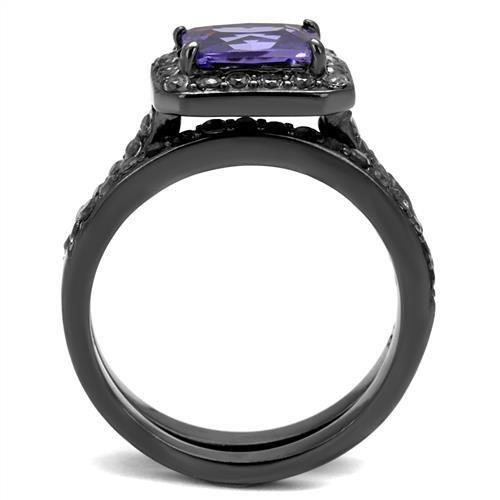 TK2778 - IP Light Black  (IP Gun) Stainless Steel Ring with AAA Grade CZ  in Tanzanite-2