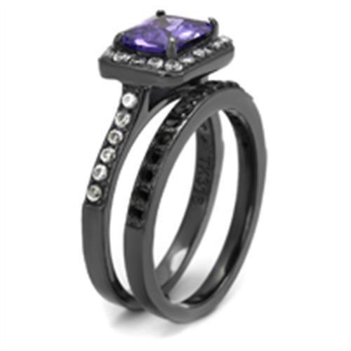 TK2778 - IP Light Black  (IP Gun) Stainless Steel Ring with AAA Grade CZ  in Tanzanite-3
