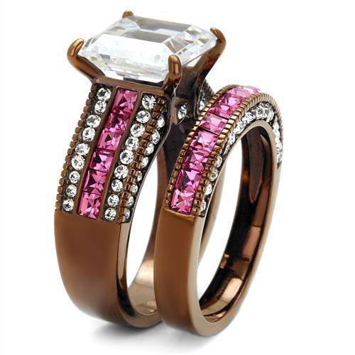 TK2782 - IP Coffee light Stainless Steel Ring with AAA Grade CZ  in Clear-3