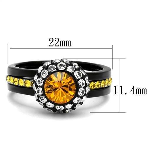 TK2783 - Two-Tone IP Black (Ion Plating) Stainless Steel Ring with Top Grade Crystal  in Topaz-1