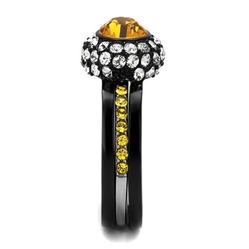 TK2783 - Two-Tone IP Black (Ion Plating) Stainless Steel Ring with Top Grade Crystal  in Topaz-3