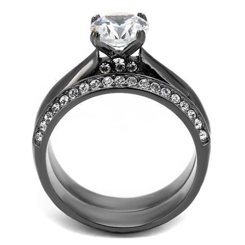 TK2797 - IP Light Black  (IP Gun) Stainless Steel Ring with AAA Grade CZ  in Clear-2