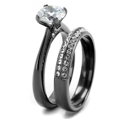 TK2797 - IP Light Black  (IP Gun) Stainless Steel Ring with AAA Grade CZ  in Clear-3