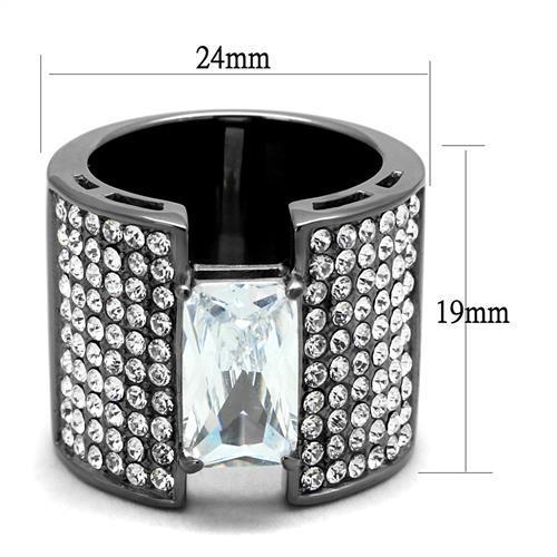 TK2798 - IP Light Black  (IP Gun) Stainless Steel Ring with AAA Grade CZ  in Clear-1