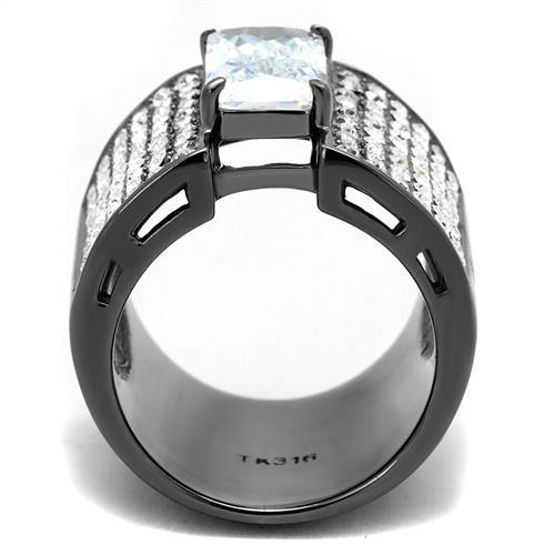 TK2798 - IP Light Black  (IP Gun) Stainless Steel Ring with AAA Grade CZ  in Clear-2