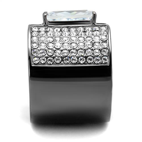 TK2798 - IP Light Black  (IP Gun) Stainless Steel Ring with AAA Grade CZ  in Clear-3