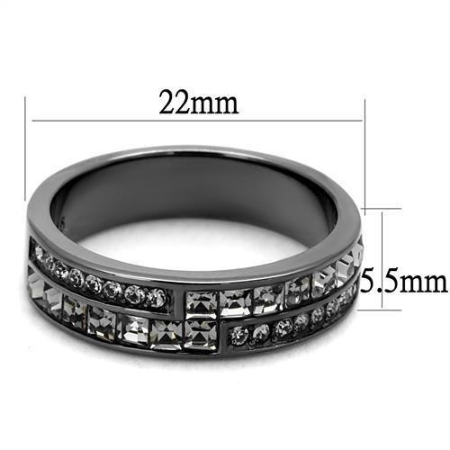 TK2799 - IP Light Black  (IP Gun) Stainless Steel Ring with Top Grade Crystal  in Black Diamond-1