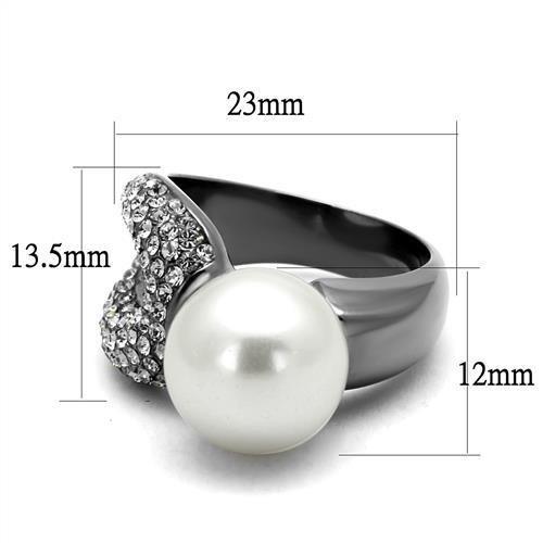 TK2800 - IP Light Black  (IP Gun) Stainless Steel Ring with Synthetic Pearl in White-1