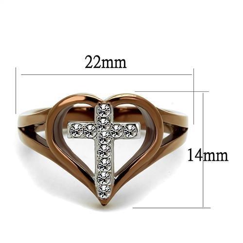 TK2802 - Two Tone IP Light Brown (IP Light coffee) Stainless Steel Ring with Top Grade Crystal  in Clear-1