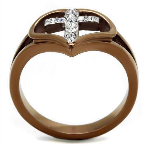 TK2802 - Two Tone IP Light Brown (IP Light coffee) Stainless Steel Ring with Top Grade Crystal  in Clear-2