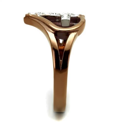 TK2802 - Two Tone IP Light Brown (IP Light coffee) Stainless Steel Ring with Top Grade Crystal  in Clear-3