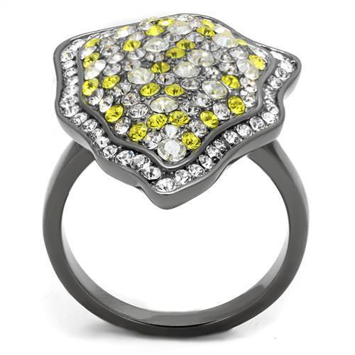 TK2805 - IP Light Black  (IP Gun) Stainless Steel Ring with Top Grade Crystal  in Multi Color-2