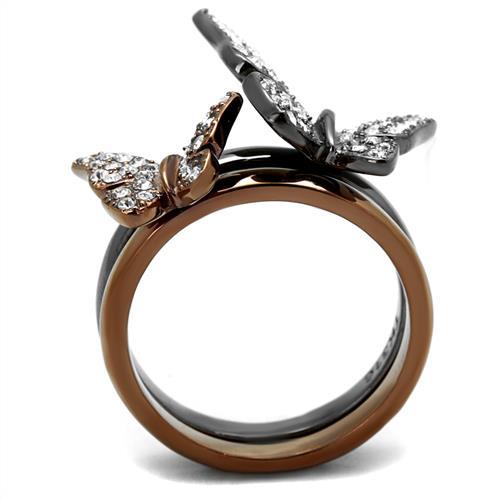 TK2806 - IP Light Black & IP Light coffee Stainless Steel Ring with Top Grade Crystal  in Clear-2