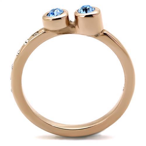 TK2807 - IP Rose Gold(Ion Plating) Stainless Steel Ring with Top Grade Crystal  in Sea Blue-2
