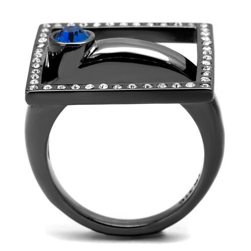 TK2808 - IP Light Black  (IP Gun) Stainless Steel Ring with Top Grade Crystal  in Capri Blue-2