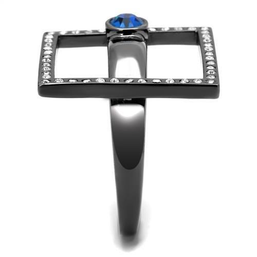 TK2808 - IP Light Black  (IP Gun) Stainless Steel Ring with Top Grade Crystal  in Capri Blue-3