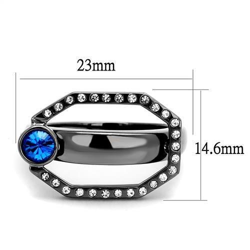 TK2809 - IP Light Black  (IP Gun) Stainless Steel Ring with Top Grade Crystal  in Capri Blue-1
