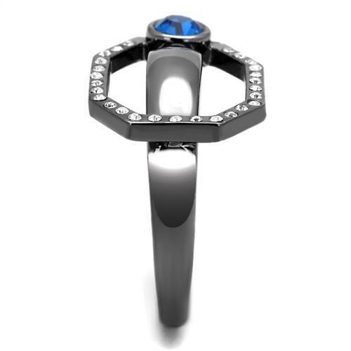 TK2809 - IP Light Black  (IP Gun) Stainless Steel Ring with Top Grade Crystal  in Capri Blue-3
