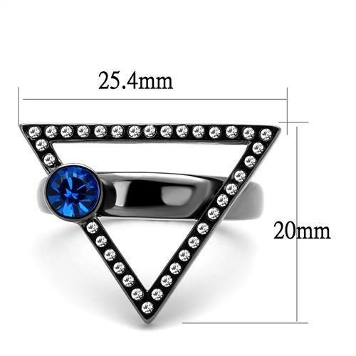 TK2810 - IP Light Black  (IP Gun) Stainless Steel Ring with Top Grade Crystal  in Capri Blue-1