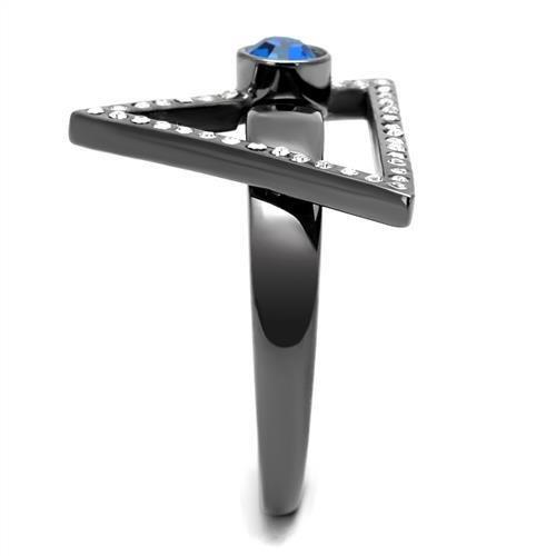 TK2810 - IP Light Black  (IP Gun) Stainless Steel Ring with Top Grade Crystal  in Capri Blue-3