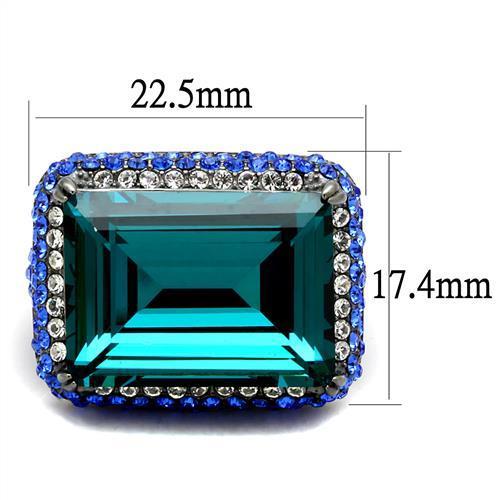 TK2811 - IP Light Black  (IP Gun) Stainless Steel Ring with Top Grade Crystal  in Blue Zircon-1