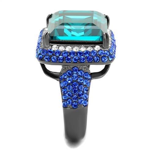 TK2811 - IP Light Black  (IP Gun) Stainless Steel Ring with Top Grade Crystal  in Blue Zircon-3
