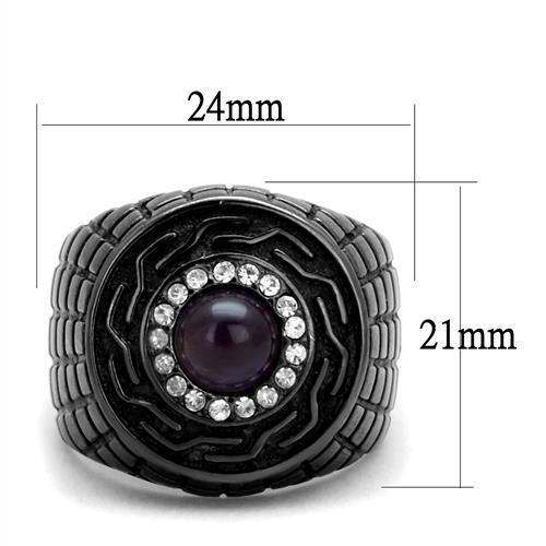 TK2813 - IP Light Black  (IP Gun) Stainless Steel Ring with Semi-Precious Amethyst Crystal in Amethyst-1
