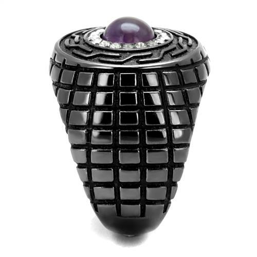 TK2813 - IP Light Black  (IP Gun) Stainless Steel Ring with Semi-Precious Amethyst Crystal in Amethyst-3