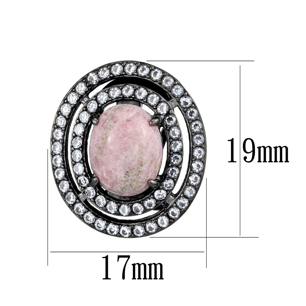 TK2822 - IP Light Black  (IP Gun) Stainless Steel Earrings with Semi-Precious Coral in Light Rose-1