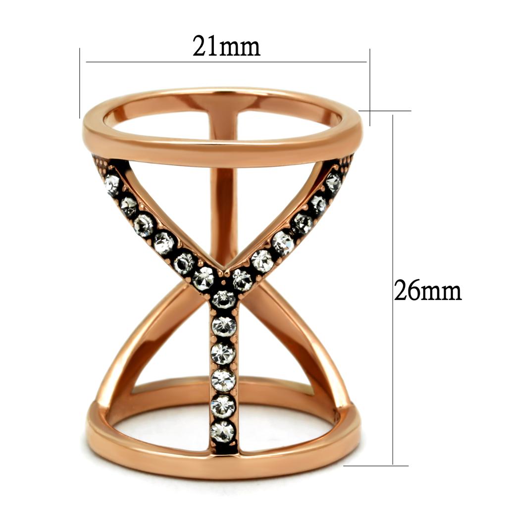 TK2825 - IP Rose Gold(Ion Plating) Stainless Steel Ring with Top Grade Crystal  in Clear-1