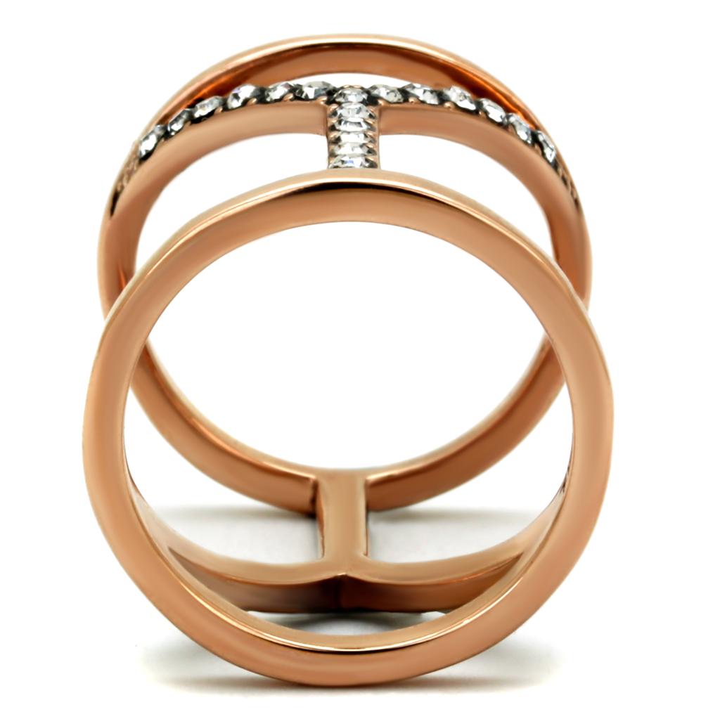 TK2825 - IP Rose Gold(Ion Plating) Stainless Steel Ring with Top Grade Crystal  in Clear-2