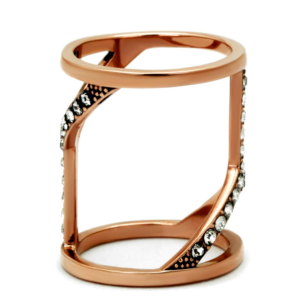 TK2825 - IP Rose Gold(Ion Plating) Stainless Steel Ring with Top Grade Crystal  in Clear-3