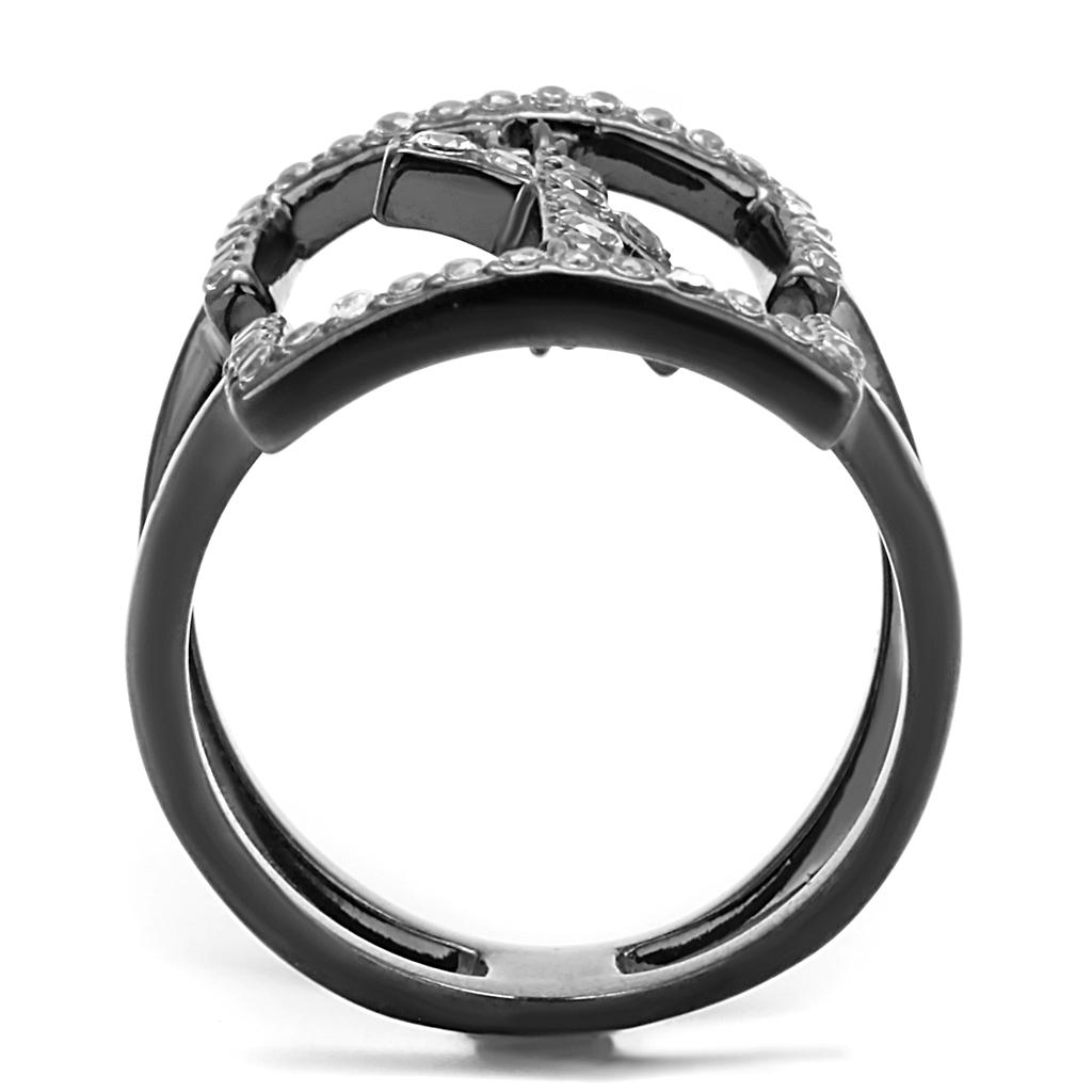 TK2826 - IP Light Black  (IP Gun) Stainless Steel Ring with AAA Grade CZ  in Clear-2