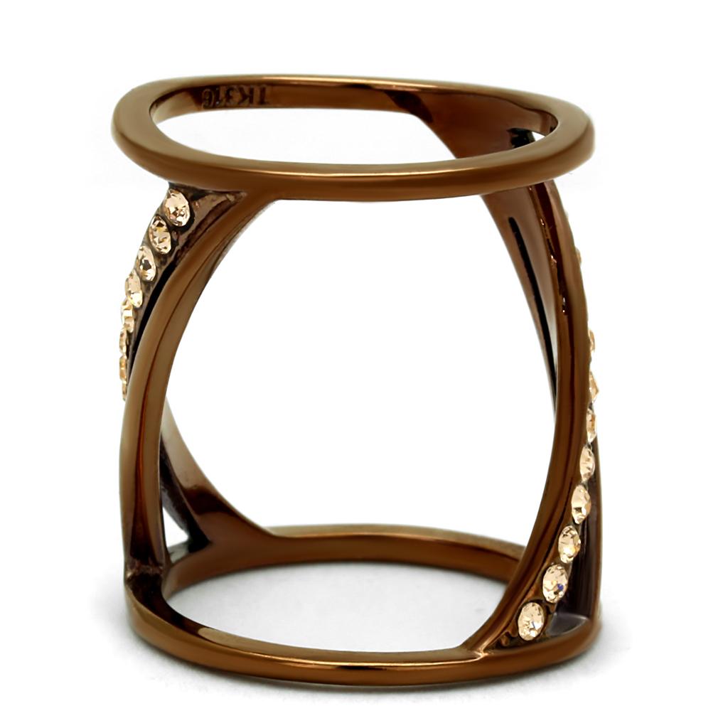 TK2827 - IP Coffee light Stainless Steel Ring with Top Grade Crystal  in Light Peach-2