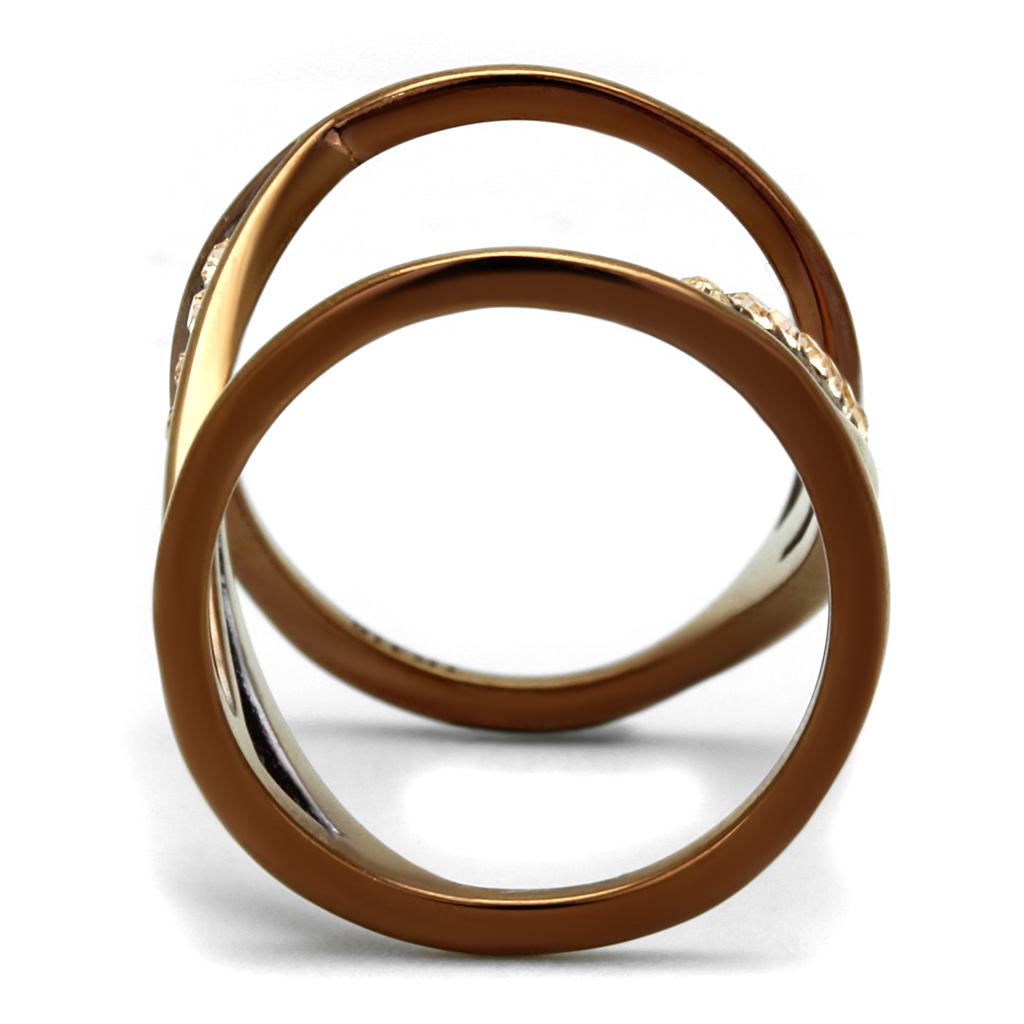 TK2827 - IP Coffee light Stainless Steel Ring with Top Grade Crystal  in Light Peach-3