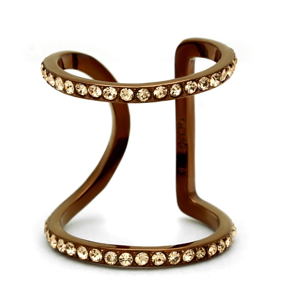 TK2828 - IP Coffee light Stainless Steel Ring with Top Grade Crystal  in Light Peach-2