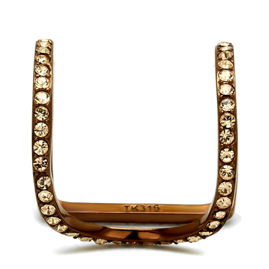 TK2828 - IP Coffee light Stainless Steel Ring with Top Grade Crystal  in Light Peach-4