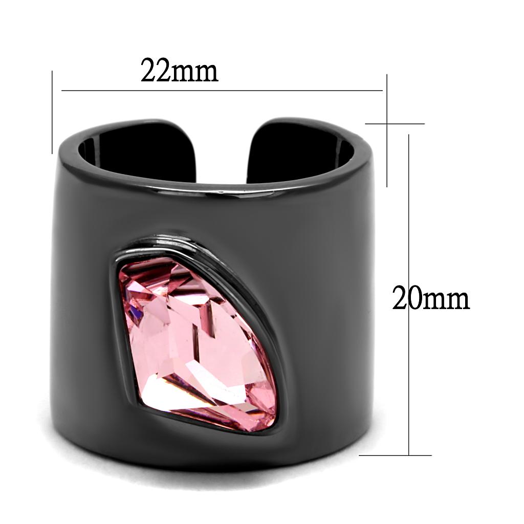 TK2829 - IP Light Black  (IP Gun) Stainless Steel Ring with Top Grade Crystal  in Light Rose-1