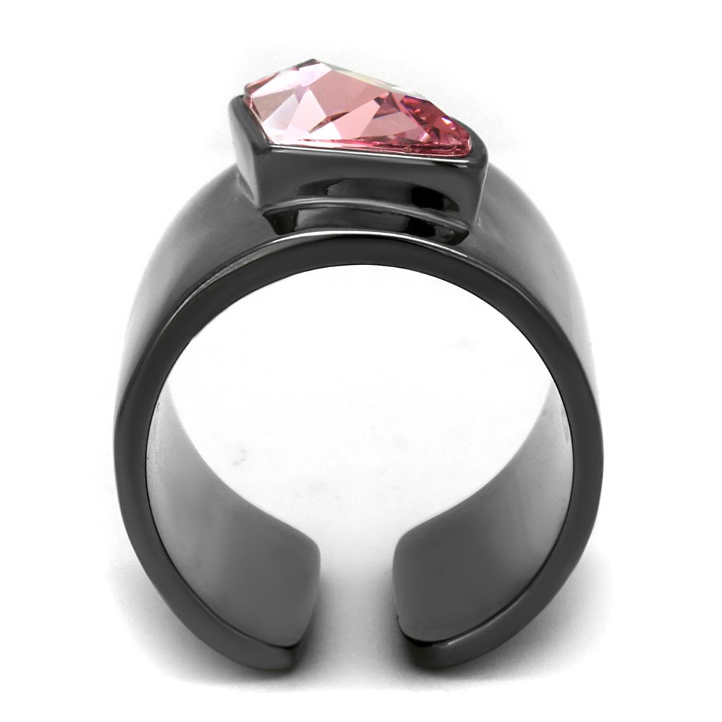 TK2829 - IP Light Black  (IP Gun) Stainless Steel Ring with Top Grade Crystal  in Light Rose-2