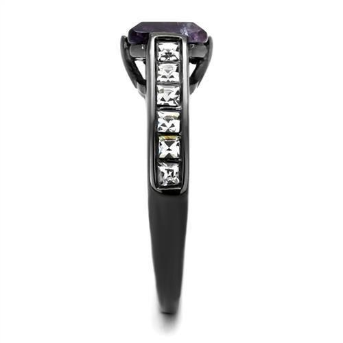 TK2832 - IP Light Black  (IP Gun) Stainless Steel Ring with Precious Stone Amethyst Crystal in Amethyst-3